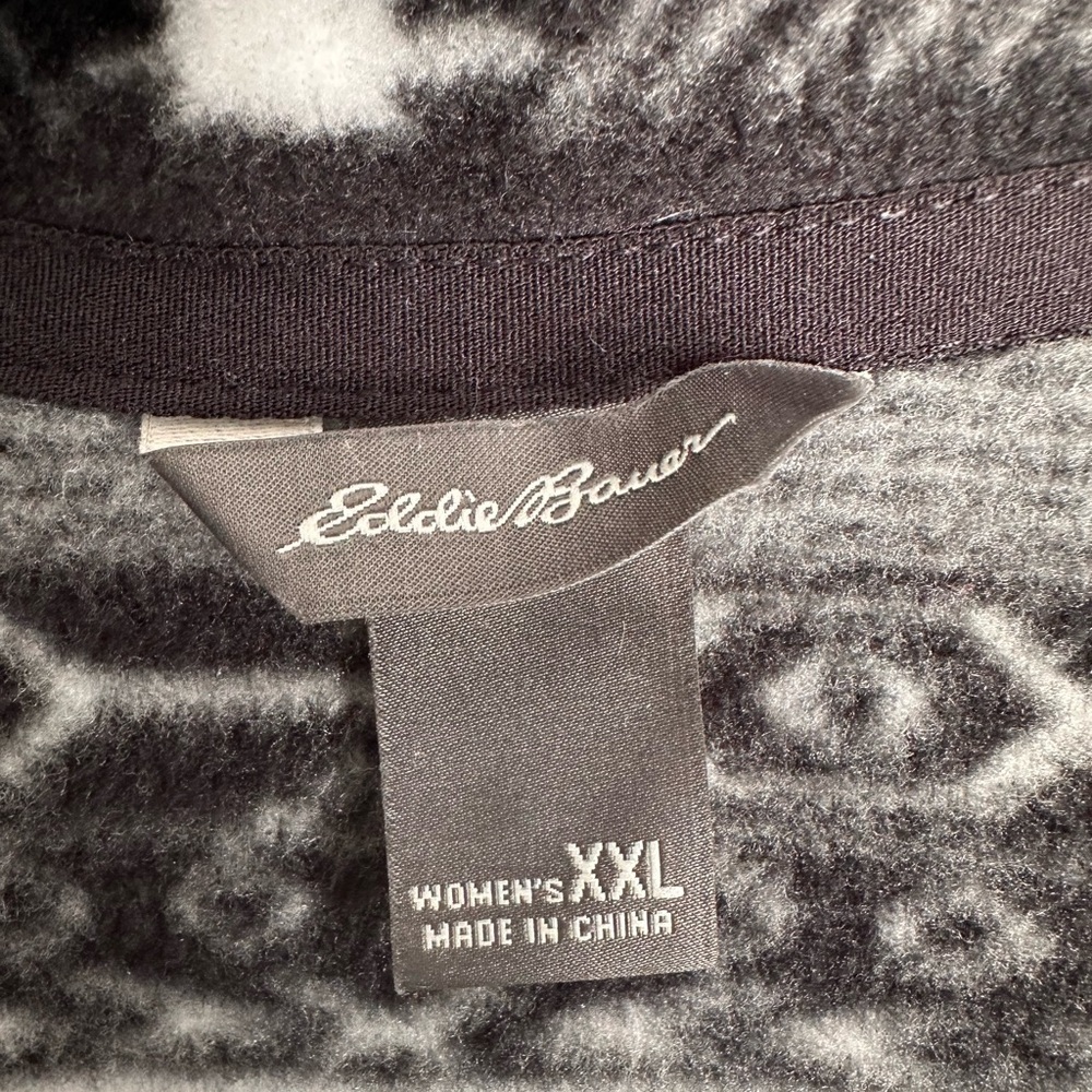 EDDIE BAUER Woman’s Black White 1/4 Zip Pullover Cozy Polar Fleece Sz XXL - Picture 2 of 5